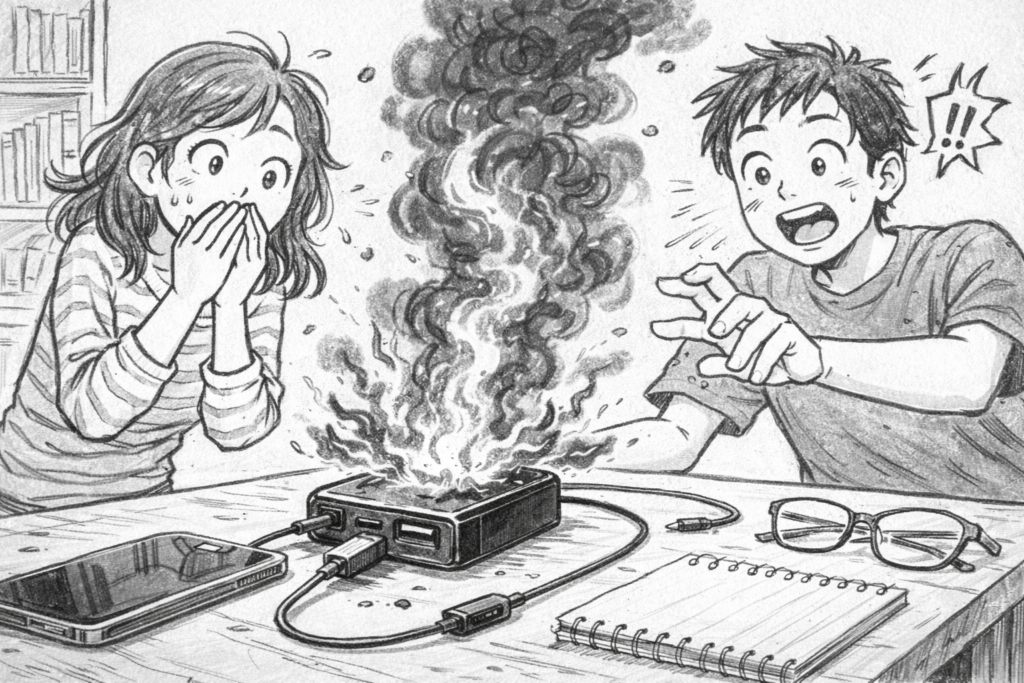 モバイルバッテリー突然発火 熱暴走の画像