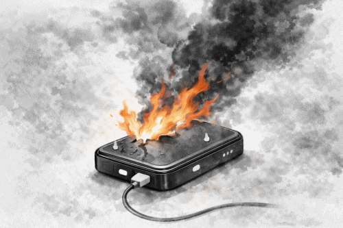 モバイルバッテリー　正常に充電されたバッテリーと異常発火したバッテリー　GIF画像